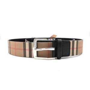 Burberry Men’s Gray 35mm Pin Buckle Vintage Check Leather Belt Beige 80cm